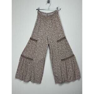 Rachel Paige Floral Palazzo Pants Crochet Peekaboo Wide Leg Elastic Waist Small